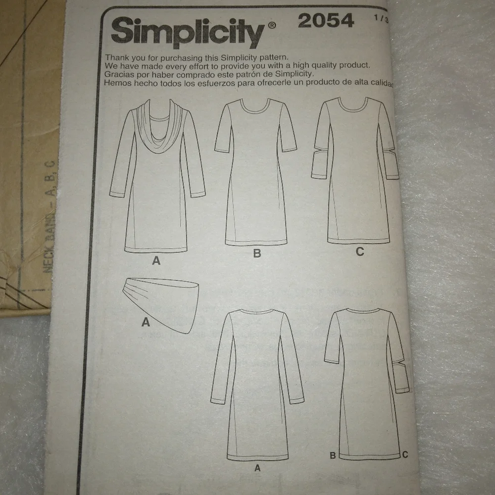 SIMPLICITY 2054 Sz 6-14 Cynthia Rowley Knit Dress and Cowl Collar